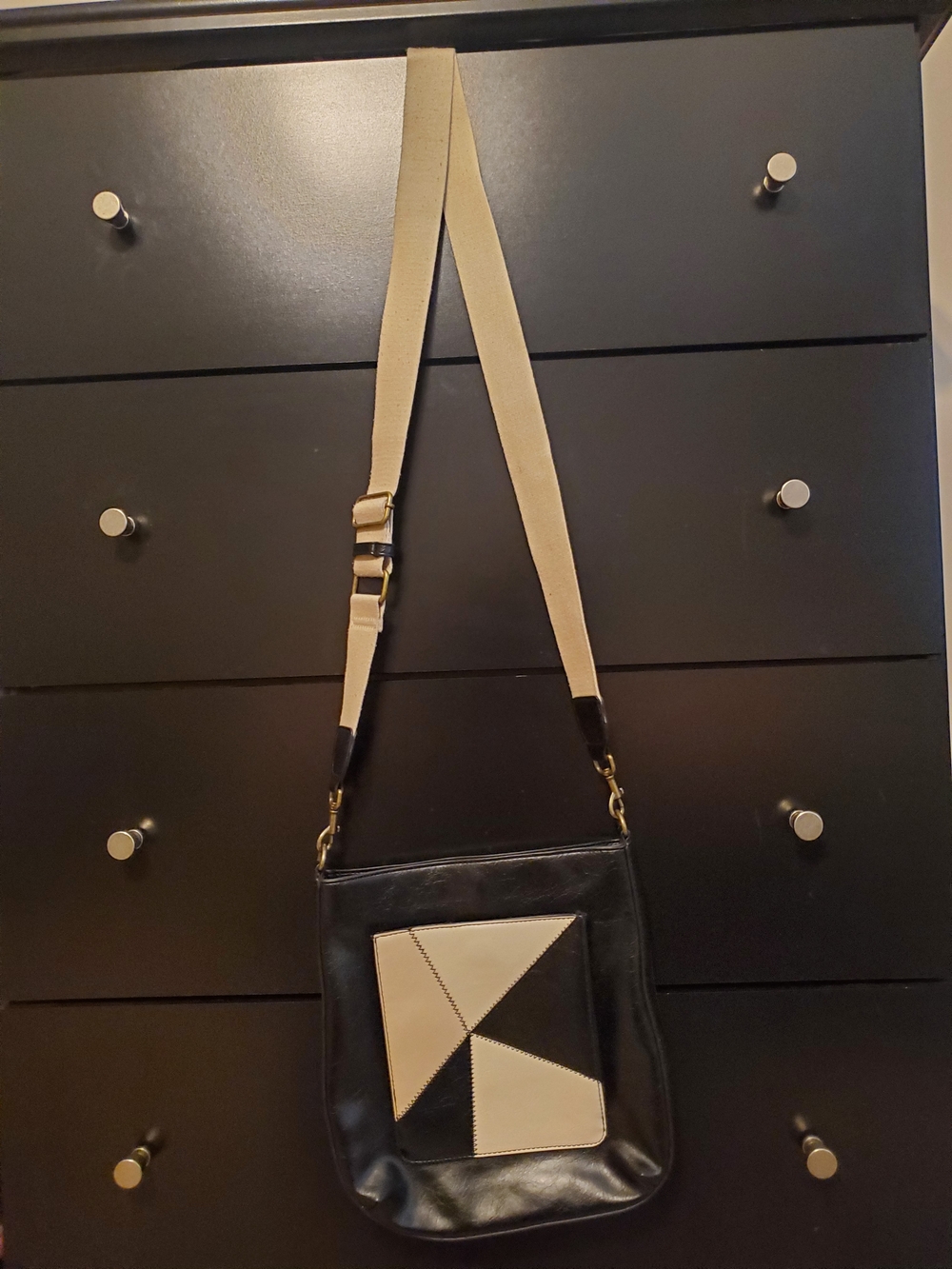 Universal Thread Black and Cream Crossbody Bag with Geometric Front Panel